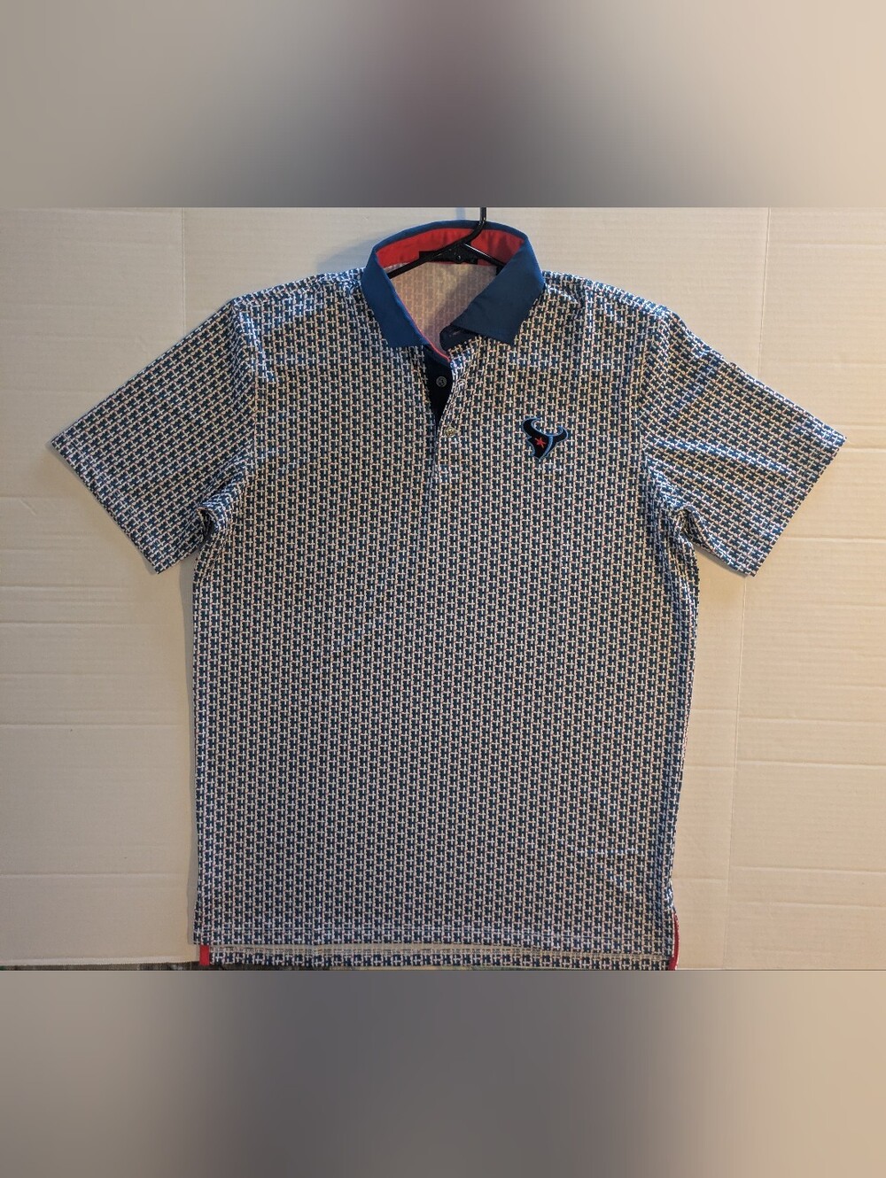 Greyson Men's Houston Texans Collab Navy Patterned Polo Shirt- M (NWOT)